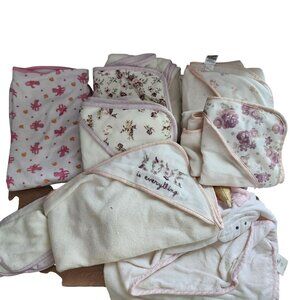 Assortment of Baby Girls Bath Towels wash cloths lot of 7